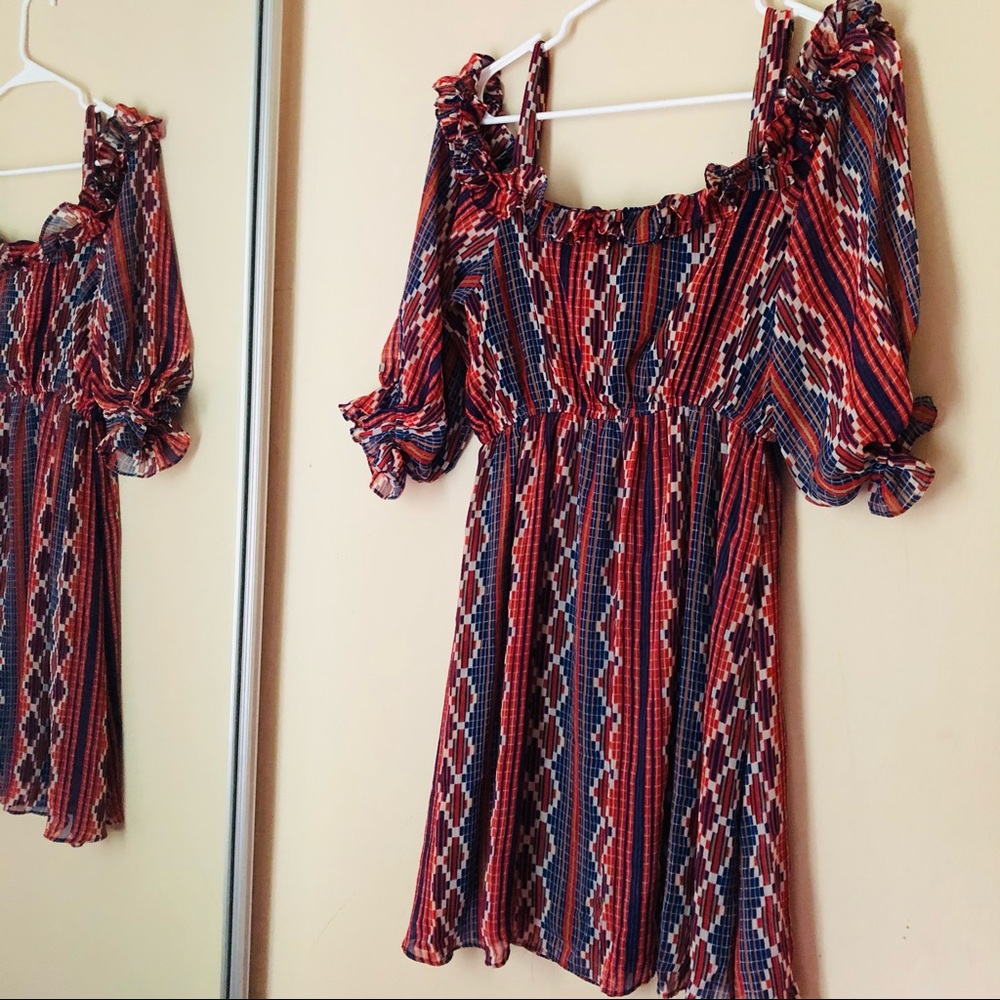 Judith March Blue And Orange Cold Shoulder Dress